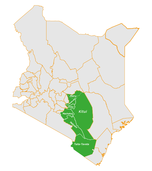 Map showing Tegemeo Cereals areas of operation in Kenya